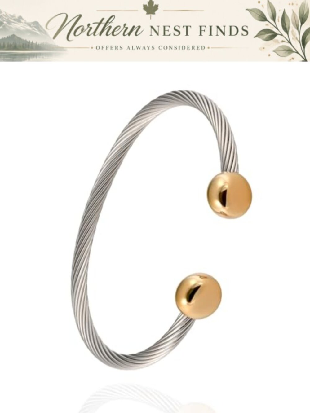 2-Tone Stainless Steel Magnetic Bracelet for Women Adjustable